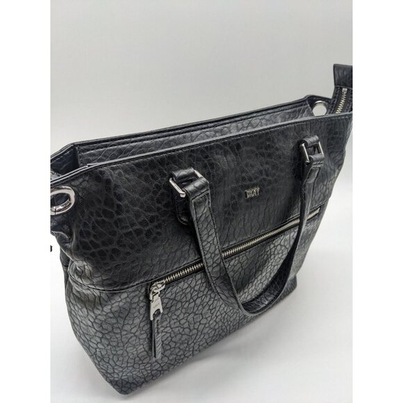 DKNY Gregorio textured faux-leather zip top medium tote satchel bag	 - BLACK - Picture 8 of 11